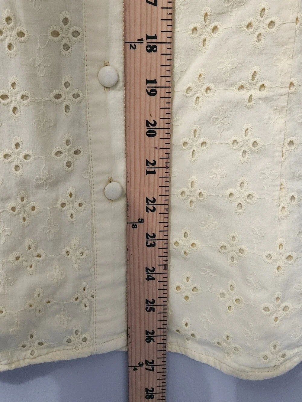 Yellow Eyelet 100% Cotton Short Sleeve Button Up Shirt Lined Floral Embroidered